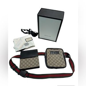 Black Original GG Supreme Canvas Web Double Pocket Waist Pouch Pack